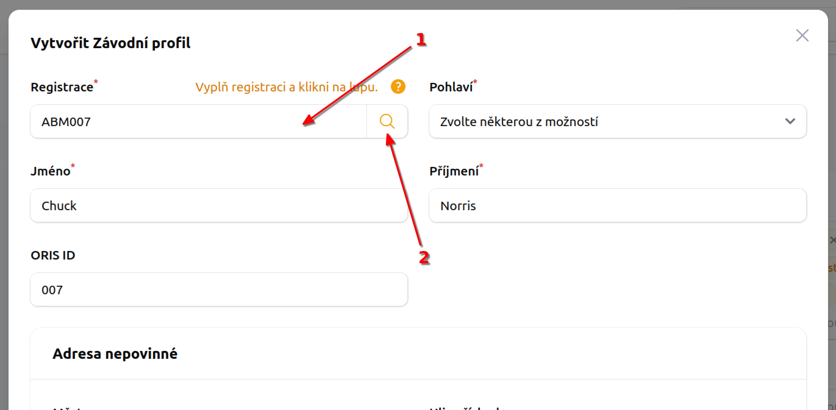 Pridat registraci uzivateli